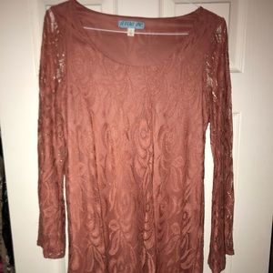 Short Long Sleeved Airy Blush-Colored  Lace Dress